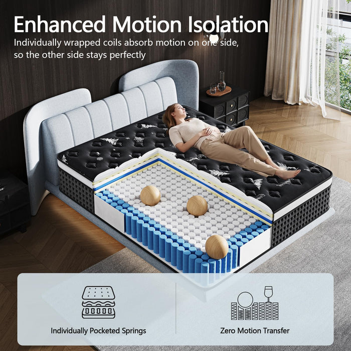 Full Mattress, 12 Inch Full Size Mattress in a Box, with Pocket Springs & Cooling Memory Foam, Hybrid Firm Mattresses– Motion Isolation & Pressure Relief, CertiPUR-US Certified, 75"L x 54"W