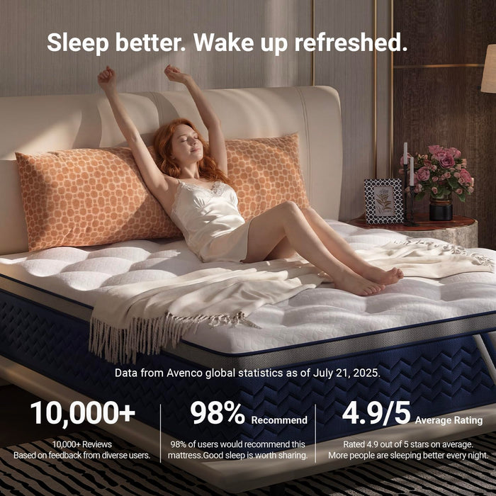 Avenco Queen Size Mattress 10 Inch, Hybrid Queen Mattress in a Box, Fiberglass-Free Pocket Spring & Gel Memory Foam, Cooling Pressure Relief, Edge Support, Medium Firm, CertiPUR-US