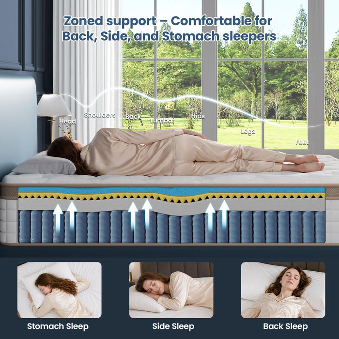 MOOA Queen Mattress, 12 Inch Cooling Hybrid Mattress in a Box, Medium Firm
