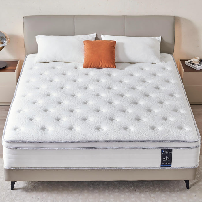 Madevos King Mattress, 12 Inch Hybrid Mattress in a Box, Memory Foam and Individual Pocket Springs, Fiberglass Free, Soft and Breathable, Medium Firm Feel
