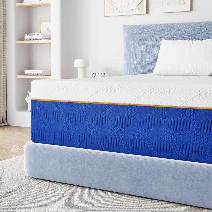 10 Inch Queen Memory Foam Mattress, Cooling Gel Infused Medium Firm Support Mattress for Kids and Adults, Breathable Pressure Relief, Fiberglass Free, 75''L x 54''W, Blue