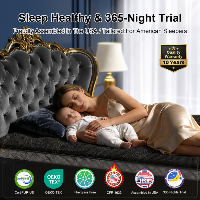 Grbsy 16 Inch King Size Mattress, Upgraded Luxury Hybrid King Mattress in A Box with 7-Zone Support for Cool Night & Pressure Relief, Motion Isolation, Assembled in USA, 365-Night Trial, Medium Firm