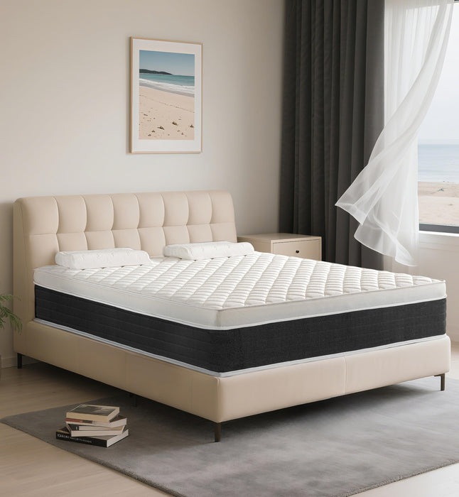 elitspace Queen Size Mattresses,Memory Foam Hybrid Mattress in a Box,10 inch Medium Firm Feel mattresses,Individual Pocket Spring and Supportive, Comfort for Sleep,Pressure Relief,Black & White.