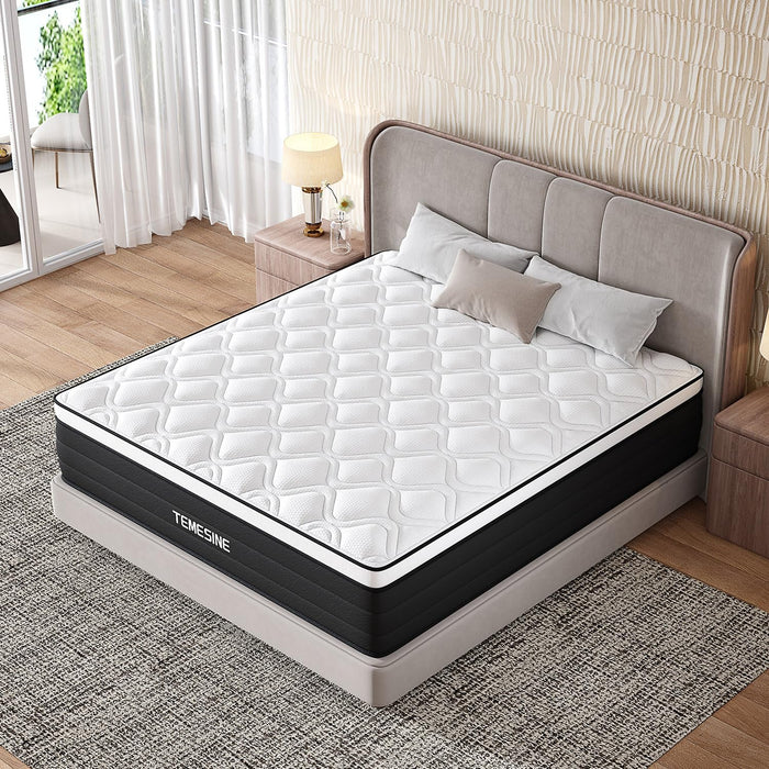 Queen Mattress, 12 Inch Hybrid Mattress in a Box with Individual Pocket Spring, Gel Memory Foam and Euro Top, Medium Firm Feel with Motion Isolation, Pressure Relief, Edge Support,Queen Size Black