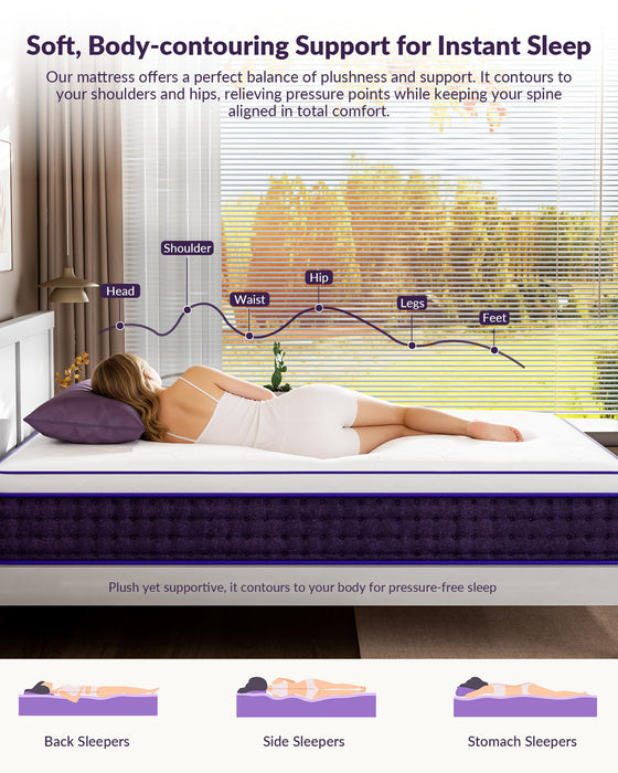 REGOSS Queen Mattress 12 Inch Hybrid Mattress in a Box, Cooling Memory Foam for Back Pain, Medium Firm Queen Size Mattresses, Cloud-Like Pressure Relief, Fiberglass-Free, CertiPUR-US, 365-Night Trial