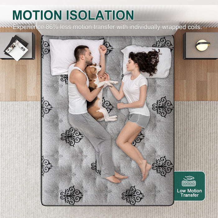 VISCOUNTESS Queen Mattress, 14 Inch Hybrid Mattresses in Box with Gel Memory Foam & Pocket Spring, Euro Top, Medium Firm for Back Support & Pressure Relief, Motion Isolation, Grey