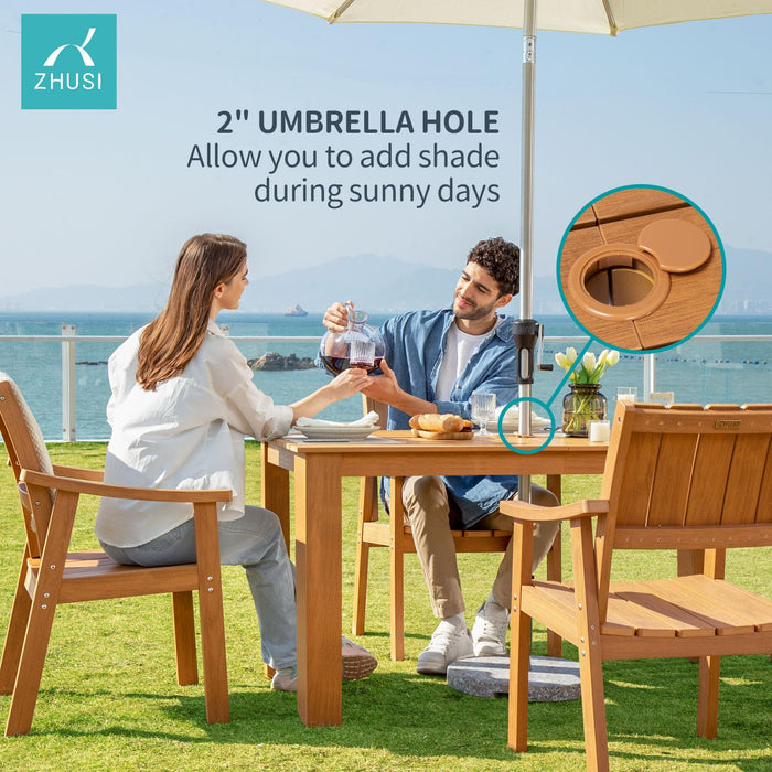 ZHUSI Patio Table and Chairs Set, Outdoor Table and Chairs,HDPE Outdoor Dining Set with Umbrella Hole for Backyard, Poolside, Porch 6 Armchairs