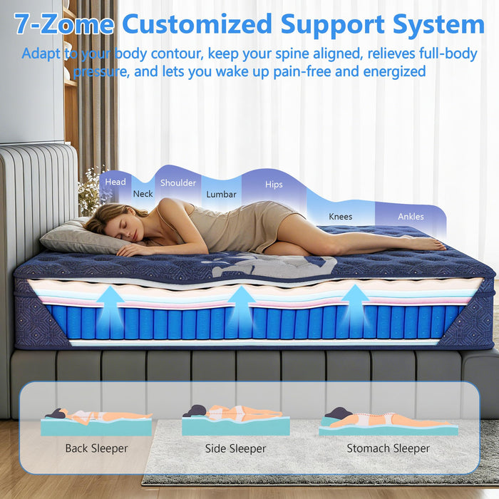 Queen Mattress, Crown Hybrid Mattress in a box, Medium Firm Mattress(12 in）