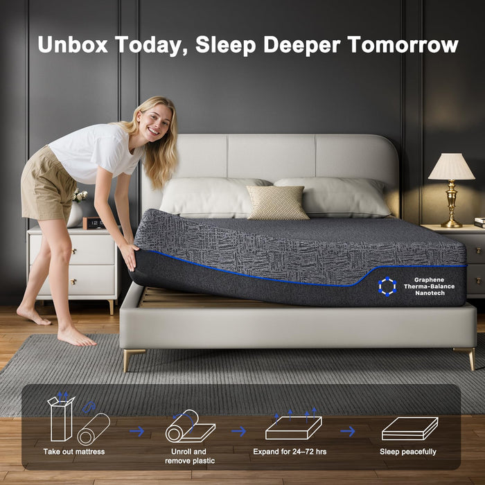 AMADA HOMEFURNISHING 12 Inch Queen Size Memory Foam Mattress, Cooling Sleep & Pressure Relief, Medium Firm Plus Feel & Fiberglass-Free, CertiPUR-US Certified Mattress Bed in a Box