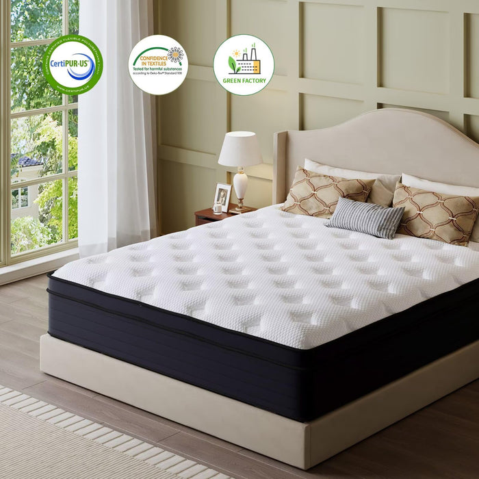 RWAEZYBLUX Queen Mattress, 14 Inch Hybrid Memory Foam Mattress in a Box, Cooling Gel for Pressure Relief & Back Pain Support, CertiPUR-US Certified, Medium Firm Bed, Breathable Comfort Sleep