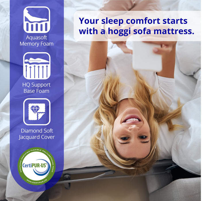 hoggisleep 60" x 72" Queen, 6 Inch Sleeper Sofa Bed Mattress - Innerspring, Medium Firm, Waterfall White Designer Jacquard Cover, Bed in a Box Mattress - Made in USA