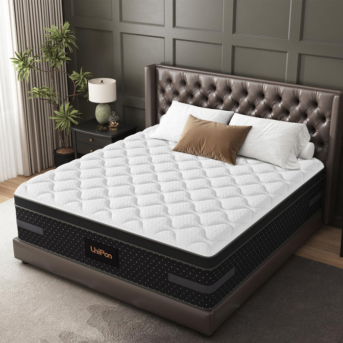 UniPon 14 inch Queen Size Mattress, Hybrid Mattress in a Box with Zoned Lumbar Support for Side Sleepers, Pressure Relief, Fiberglass Free, 365 Nights Trial, 10 Years Warranty
