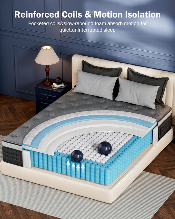 Firm Queen Mattress 14 Inch, Cooling Hybrid Queen Mattress for Deep Sleep