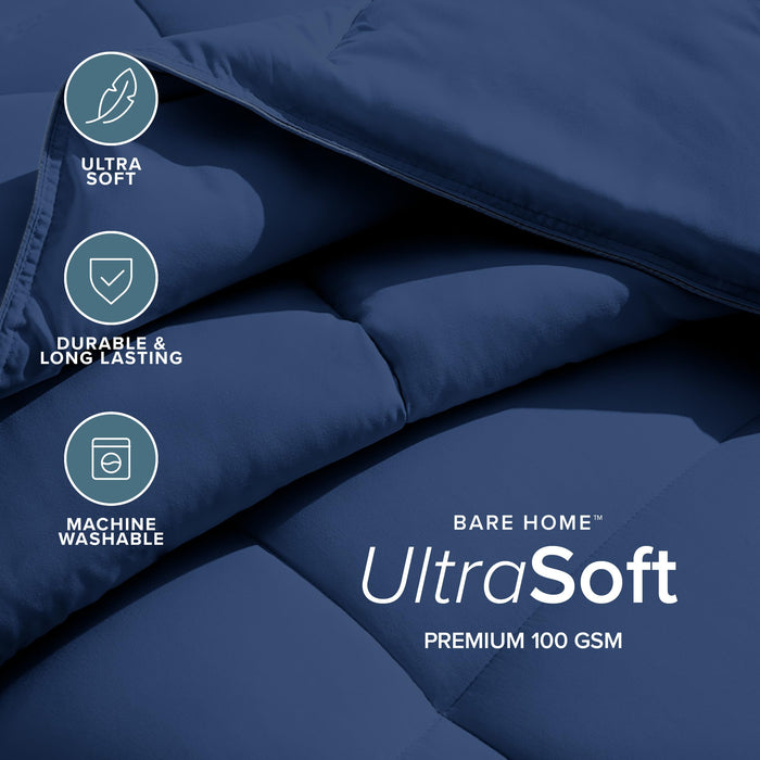 Bare Home Duvet Insert Comforter - Twin/Twin Extra Long - 8 Duvet Loops - Goose Down Alternative - Ultra-Soft - Premium 1800 Series - All Season Warmth - Bedding Comforter (Twin/Twin XL, Dark Blue)
