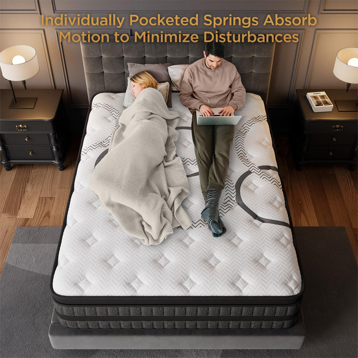PUBPLON King Mattress 12 Inch Hybrid Mattresses Euro Top Medium Firm for Back & Lumbar Support, 365 Night Trial, Individual Pocket Spring Bed for Motion Isolation & Pressure Relief (12 Inch, King)