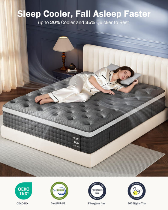Firm Queen Mattress 14 Inch, Cooling Hybrid Queen Mattress for Deep Sleep
