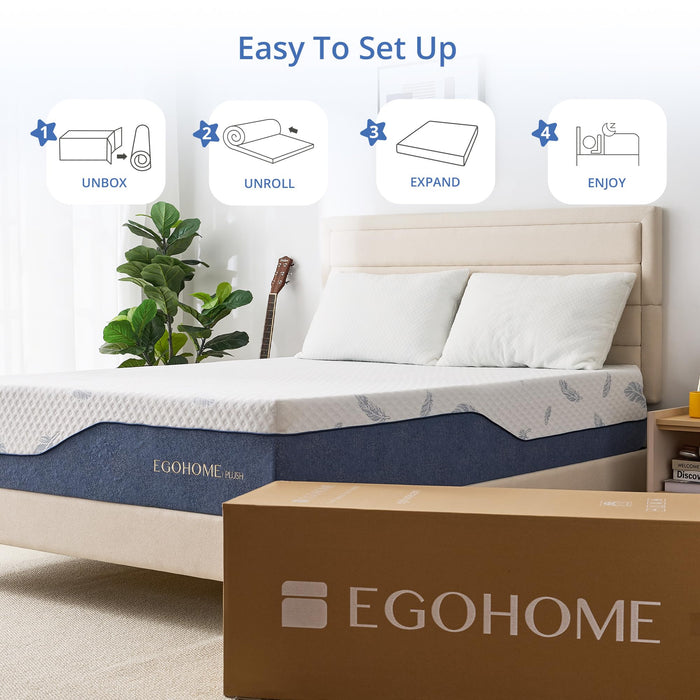 EGOHOME Firm Queen Mattress 12 Inch Memory Foam Mattresses Bed in a Box with Gel Foam and Removeable Fiberglass Free Cover for Cool Sleep and Back Pain Relief, CertiPUR-US Certified, Blue