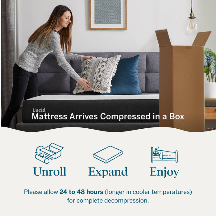 Lucid 8 Inch Memory Foam Mattress - Medium Plush Feel - Infused with Refreshing Bamboo Charcoal and Cooling Gel - Bed in a Box - Temperature Regulating - Pressure Relief - Breathable - Full Size