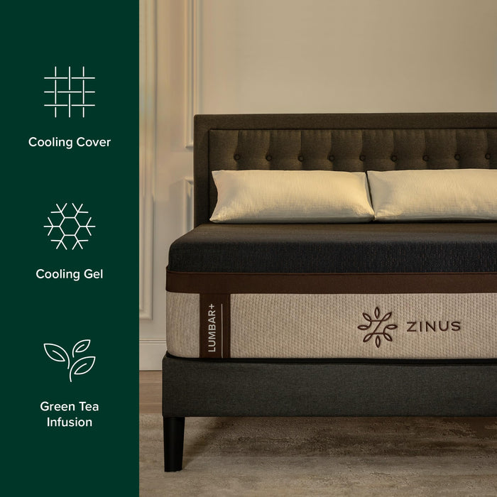 Zinus Lumbar+ Premium 14 Inch Memory Foam Mattress, Lumbar Support, Targeted Pressure Relief, Cooling Gel and Green Tea, Cool-to-The-Touch Cover, Medium Firm Feel, CertiPUR US Certified, Queen