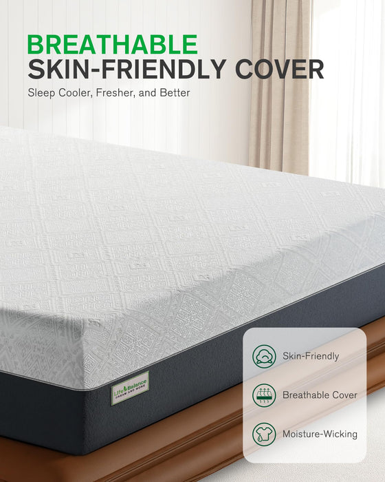 Life Balance Queen Size Mattress, 10 Inch Cooling-Gel Memory Foam Mattress Made in USA, CertiPUR-US Certified Mattresses in a Box, Medium Firm, Pressure Relief, Motion Isolation, CY-10-Q-V