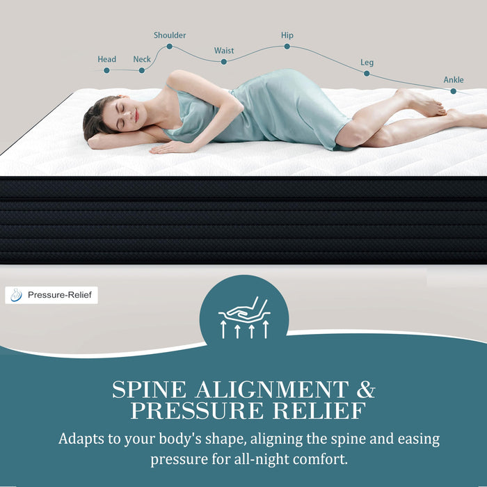 Sleepmax Queen Mattress 14 Inch, Cooling Pain Relief Hybrid Mattresses