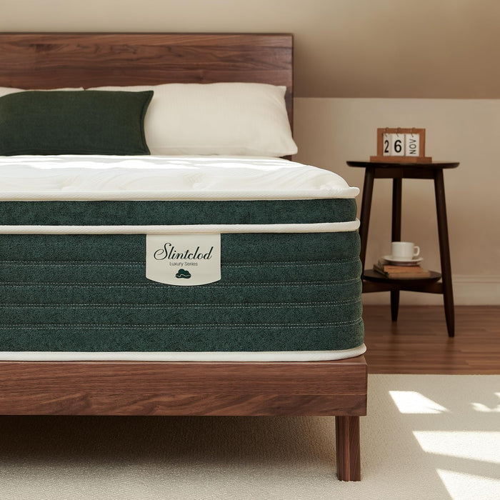 Slintclod Hybrid 14 Inch Queen Mattress- Medium Plush- Contouring Gel Memory Foam & Innerspring Coils - Cooling Upgrade- CertiPUR-US Certified - Pressure Relief Layers- No Fiberglass- Forever Warranty