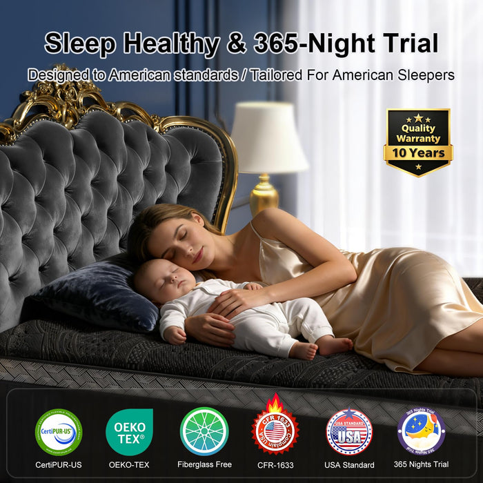 16 Inch Queen Size Mattress, Upgraded Luxury Hybrid Queen Mattress In A Box with 7-Zone Support for Cool Night & Pressure Relief, Motion Isolation, Designed in the USA, 365-Night Trial, Medium Firm