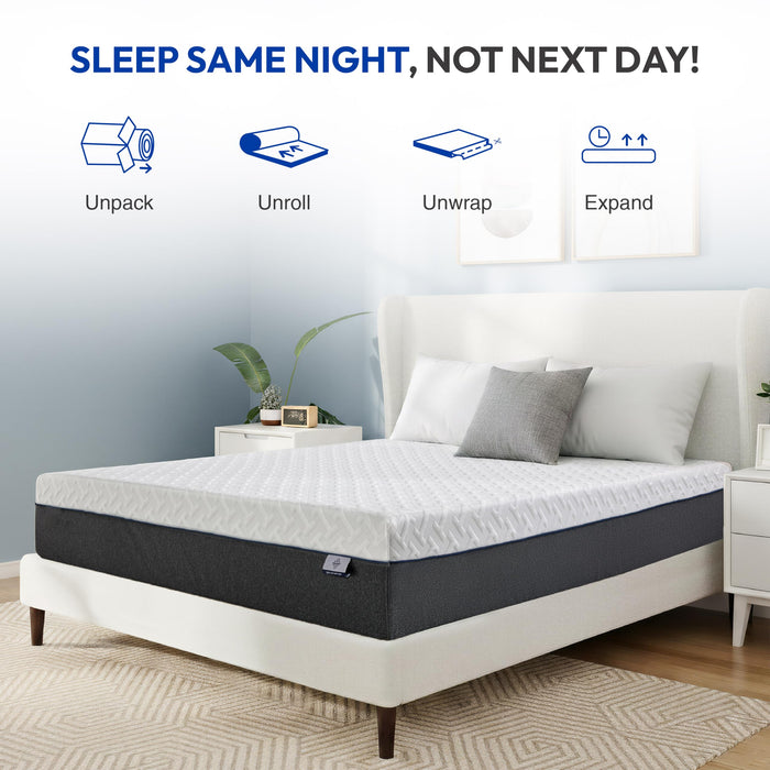 Gelsea Queen Mattress 10 Inch for Cool Sleep & Pressure Relief, Gel-Infused Green Tea Memory Foam, Medium Plush Support with Egg-Crate Design, CertiPUR-US Certified, Fiberglass Free Bed in a Box