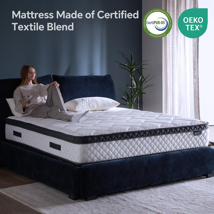 Queen Size Mattress,12 Inch Hybrid Mattress Individual Pocket Spring Multilayer Hybrid In A Box,Ergonomic,Medium Firm Support Motion Isolation,Sleep And Pain Relief Certipur-US (12 Inch, Queen)