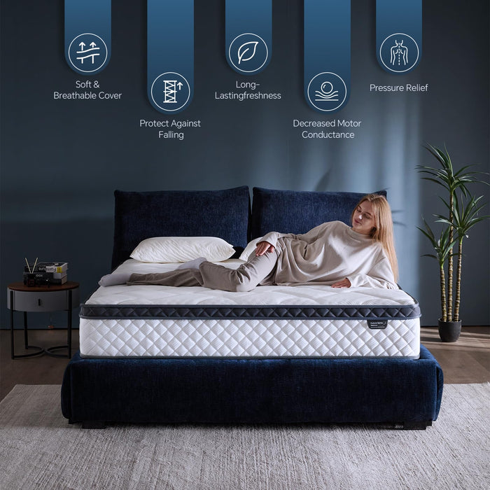 Queen Size Mattress,12 Inch Hybrid Mattress Individual Pocket Spring Multilayer Hybrid In A Box,Ergonomic,Medium Firm Support Motion Isolation,Sleep And Pain Relief Certipur-US (12 Inch, Queen)