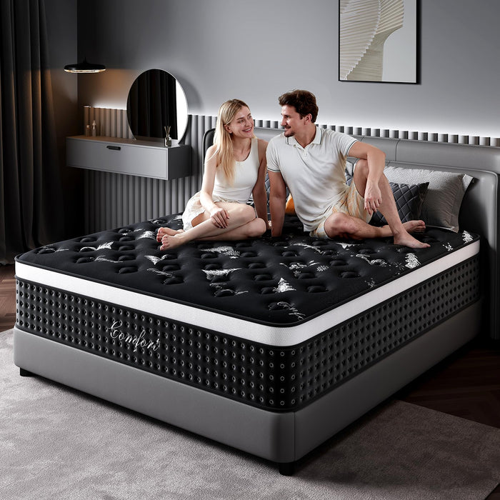 Dkibcum Queen Mattress 12 Inch, Cooling Hybrid Bed in a Box, 7-Zones Individual Pocket Spring, Mattress Queen for Back Pain Relief & Motion Isolation, Fiberglass-Free, CertiPUR-US, 365-Night Trial