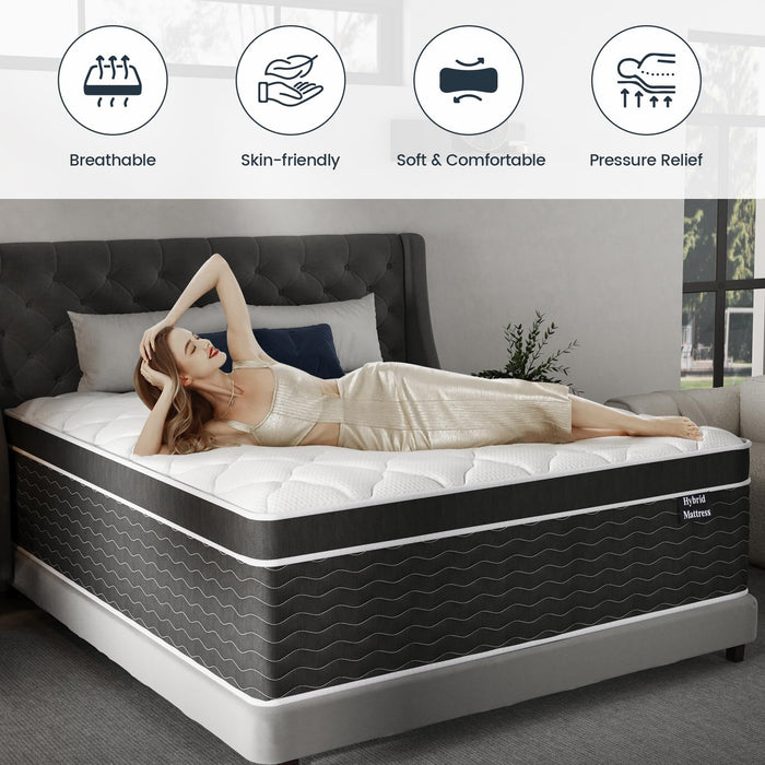 Ruoysun 10 inch Queen Mattress, Queen Bed Mattress in a Box, Cooling & Breathable Medium Firm Hybrid Mattresses with Gel Memory Foam and Pocket Springs,100 Night Sleep Trial, CertiPUR-US Certified