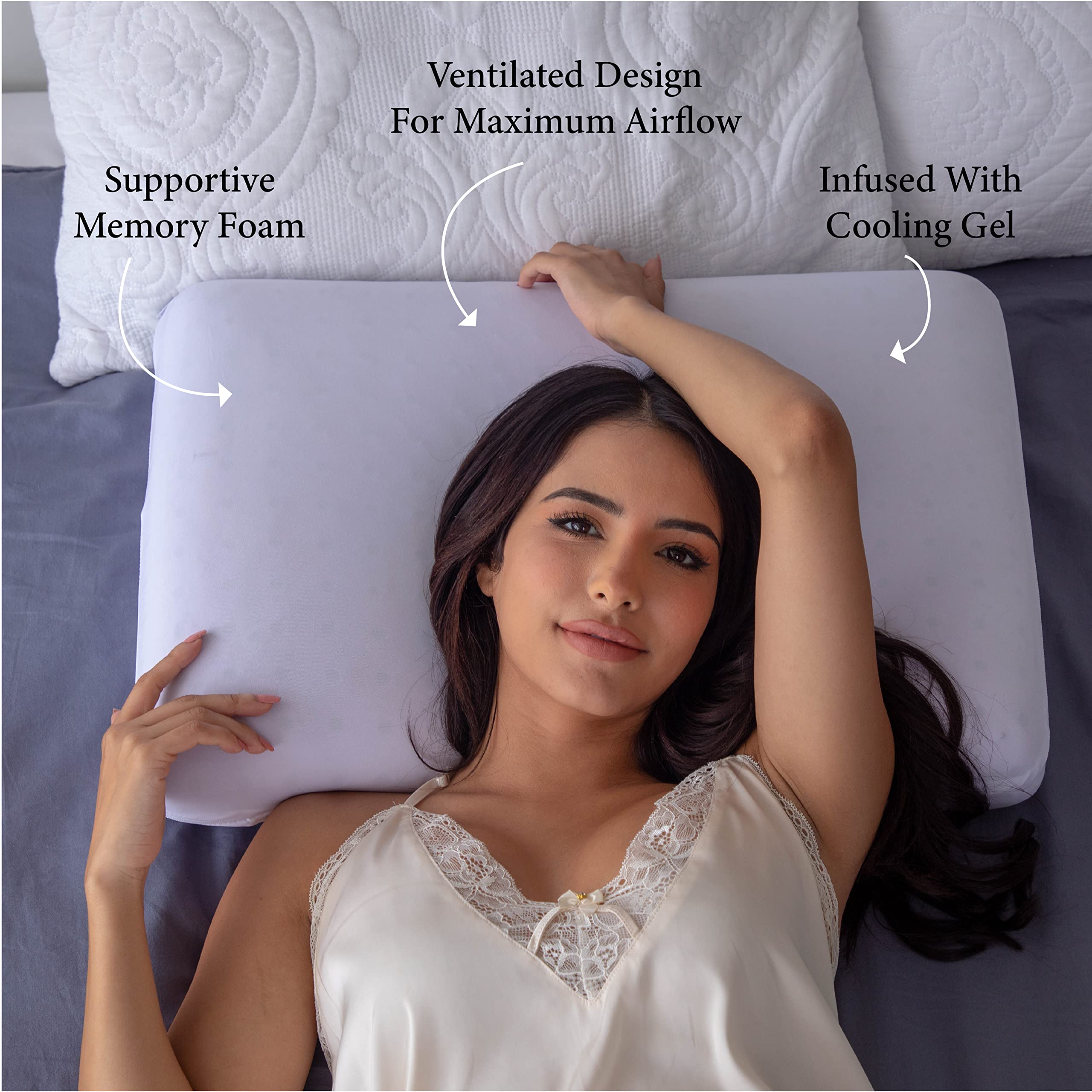 Pharmedoc Cooling Memory Foam Pillows, 2 Pack, Ventilated Lilac