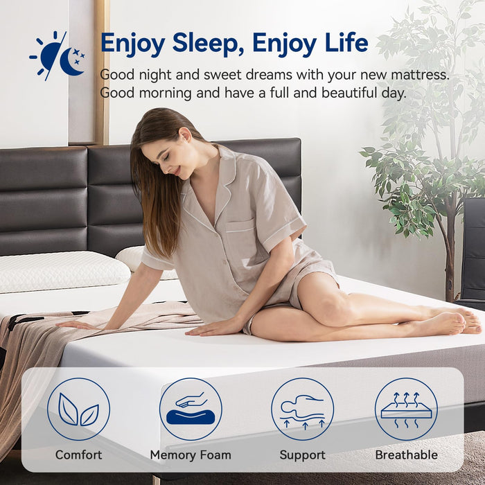 Amazon Basics Memory Foam Mattress, Medium Firm, Breathable, 10 Inch, Full, White/Grey