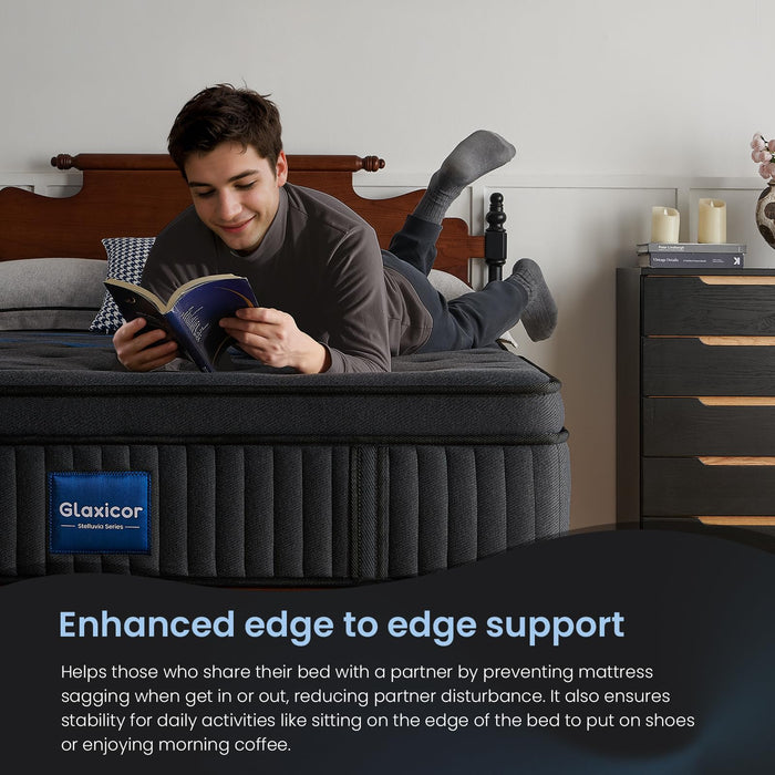 Glaxicor Full Size Mattress, 14 Inch Gel Memory Foam Hybrid Mattress with Moisture-Wicking Cover, Fiberglass Free, No Motion Isolation & Medium Firm Support, Luxury Double Mattresses