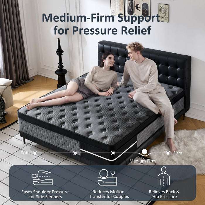 Quarota Queen Mattress, 12 Inch Hybrid Queen Size Mattress, Medium Firm