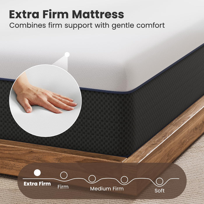 VISCOFLEX Queen Memory Foam Mattress 14 Inch - Extra Firm Mattress Queen Size for Back Pain Relief - Optimal Lumbar Support & Low Motion Transfer - CertiPUR-US Certified Non-Toxic Materials