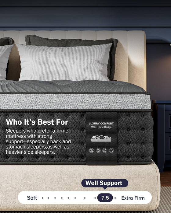 Firm Queen Mattress 14 Inch, Cooling Hybrid Queen Mattress for Deep Sleep