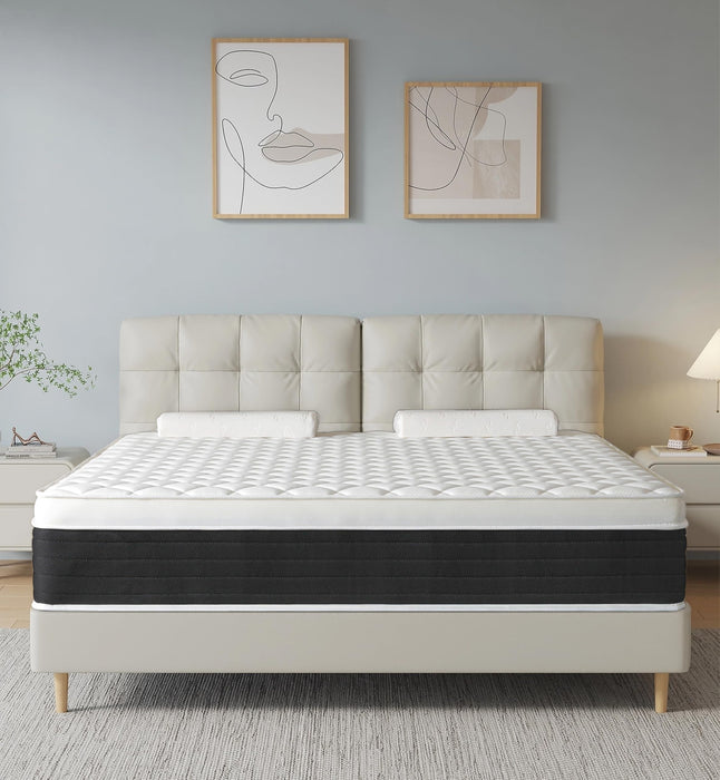 elitspace Queen Size Mattresses,Memory Foam Hybrid Mattress in a Box,10 inch Medium Firm Feel mattresses,Individual Pocket Spring and Supportive, Comfort for Sleep,Pressure Relief,Black & White.