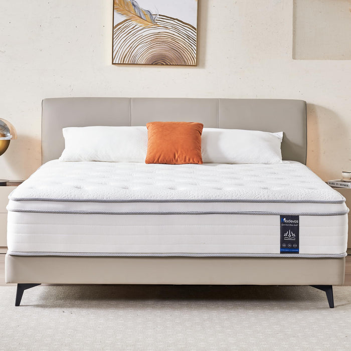 Madevos King Mattress, 12 Inch Hybrid Mattress in a Box, Memory Foam and Individual Pocket Springs, Fiberglass Free, Soft and Breathable, Medium Firm Feel