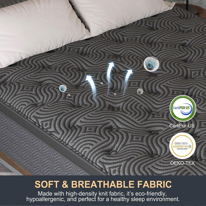 VISCOUNTESS Queen Mattress, 12 Inch Hybrid Mattresses in a Box with Durable Support, Fiberglass Free, Motion Isolation & Individually Poctet, 100 Night Trial, Queen Size, Dark Grey