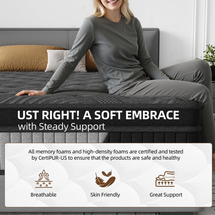 14 Inch Hybrid Mattress -Queen Memory Foam & Individual Pocket Springs - Medium Firm Hybird Mattress for Motion Isolation & Pressure Relief - Cool Gel Infused for Hot Sleepers