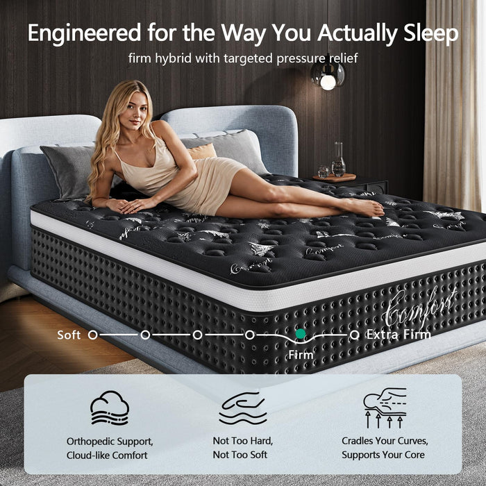Full Mattress, 12 Inch Full Size Mattress in a Box, with Pocket Springs & Cooling Memory Foam, Hybrid Firm Mattresses– Motion Isolation & Pressure Relief, CertiPUR-US Certified, 75"L x 54"W