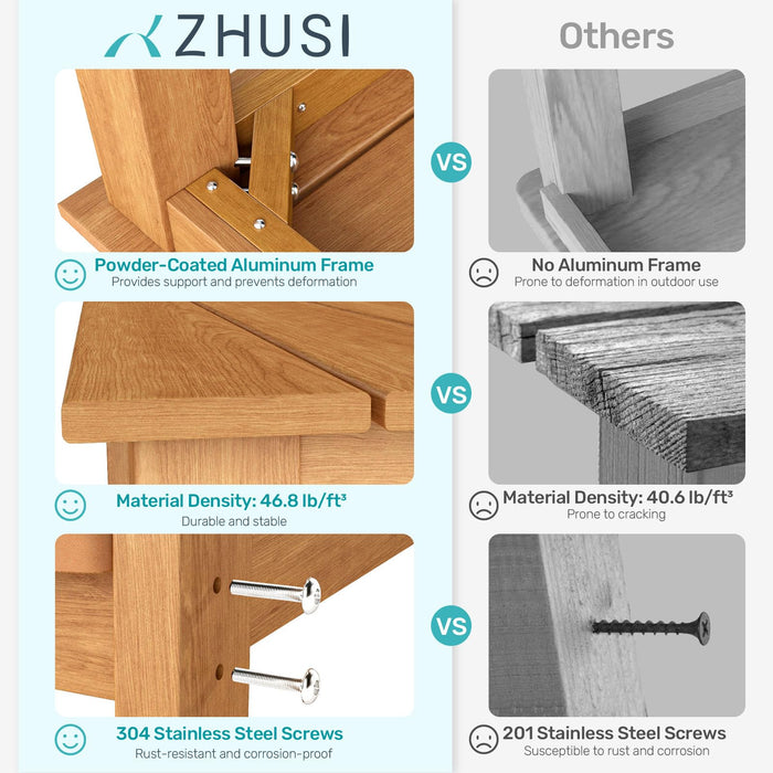 ZHUSI Patio Table and Chairs Set, Outdoor Table and Chairs,HDPE Outdoor Dining Set with Umbrella Hole for Backyard, Poolside, Porch 6 Armchairs