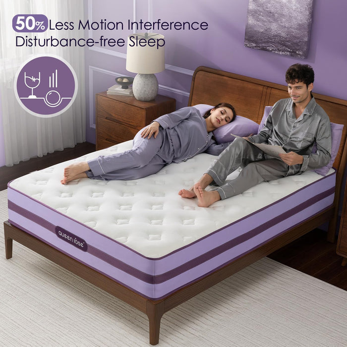 Queen Mattress, 12 Inch Hybrid Mattress in a Box, 5-zone Support for Back Pain Relief, Edge Retention, Medium Firm Blends Cooling-Memory Foam & Deluxe 2.0mm Pocket Spring, 365 Night Trial, CertiPUR-US