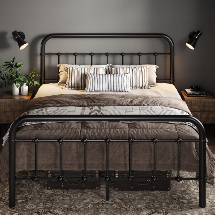 Allewie Full Metal Bed Frame with Victorian Iron-Art Headboard, Black