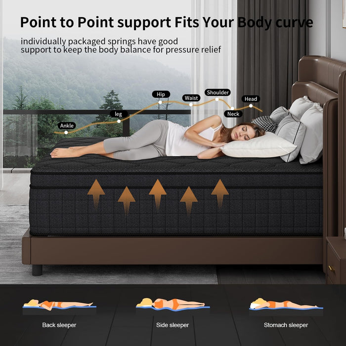 EVLWZL 12 Inch Queen Mattress, Medium Firm Hybrid Queen Mattresses, Memory Foam Mattress in a Box with Individually Wrapped Pocket Springs, Reinforced Edge Support, Pressure Relief, Motion Isolation