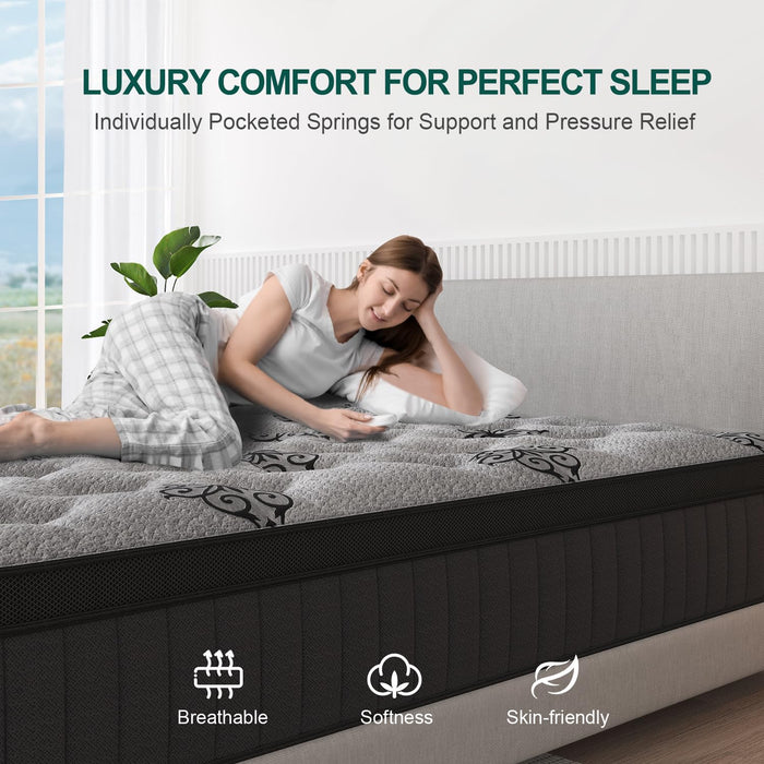 VISCOUNTESS Queen Mattress, 14 Inch Hybrid Mattresses in Box with Gel Memory Foam & Pocket Spring, Euro Top, Medium Firm for Back Support & Pressure Relief, Motion Isolation, Grey