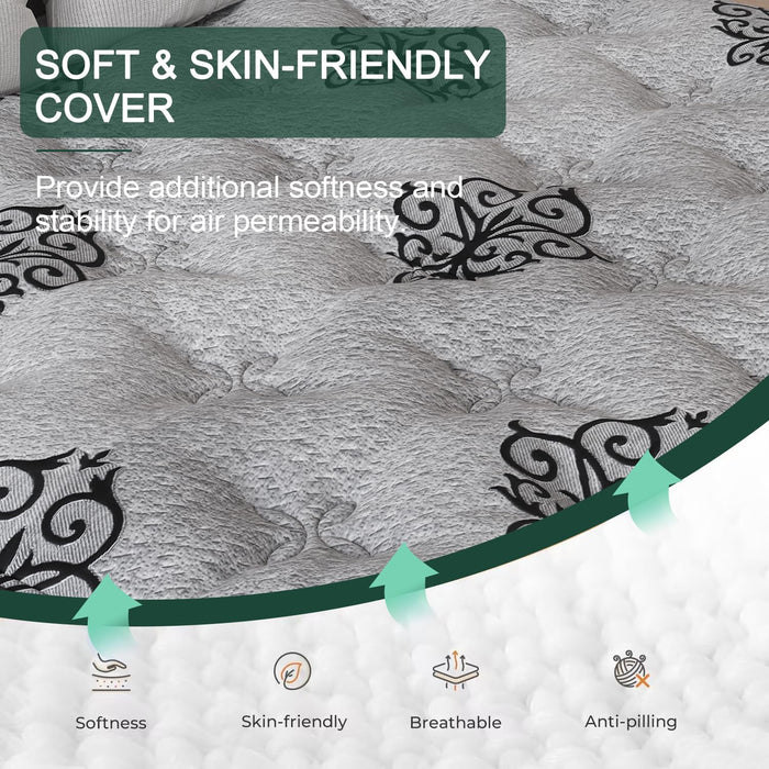 VISCOUNTESS Queen Mattress, 14 Inch Hybrid Mattresses Bed in a Box with Gel Memory Foam & Pocket Spring, Euro Top, Medium Firm for Back Support & Pressure Relief, Motion Isolation, Grey