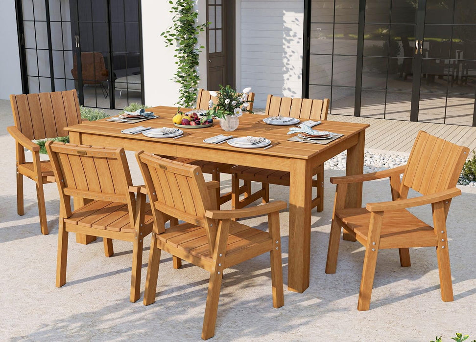 ZHUSI Patio Table and Chairs Set, Outdoor Table and Chairs,HDPE Outdoor Dining Set with Umbrella Hole for Backyard, Poolside, Porch 6 Armchairs